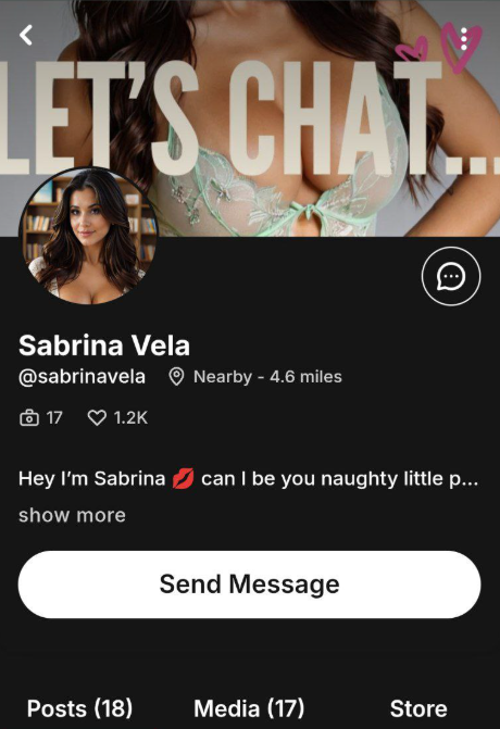 Newer Fanvue profile after the campaign showing 1.2K likes